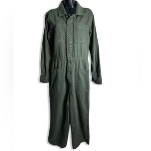 FREE PEOPLE Women's Long Sleeve Green Twill Jumpsuit